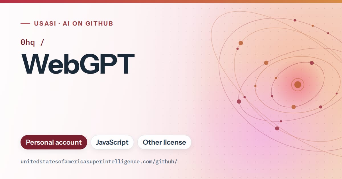 Generated red orbit artwork for 0hq/WebGPT, labeled USASI · AI on GitHub, with Personal account · JavaScript · Other license.