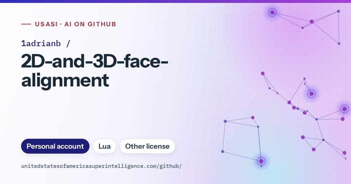 Generated blue constellation network artwork for 1adrianb/2D-and-3D-face-alignment, labeled USASI · AI on GitHub, with Personal account · Lua · Other license.