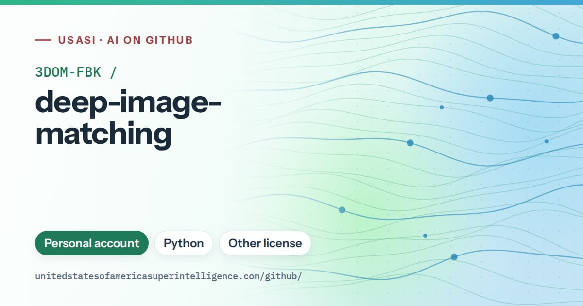 Generated teal flowing-wave artwork for 3DOM-FBK/deep-image-matching, labeled USASI · AI on GitHub, with Personal account · Python · Other license.