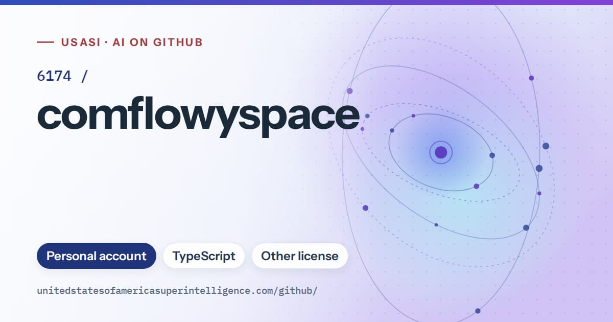 Generated blue orbit artwork for 6174/comflowyspace, labeled USASI · AI on GitHub, with Personal account · TypeScript · Other license.