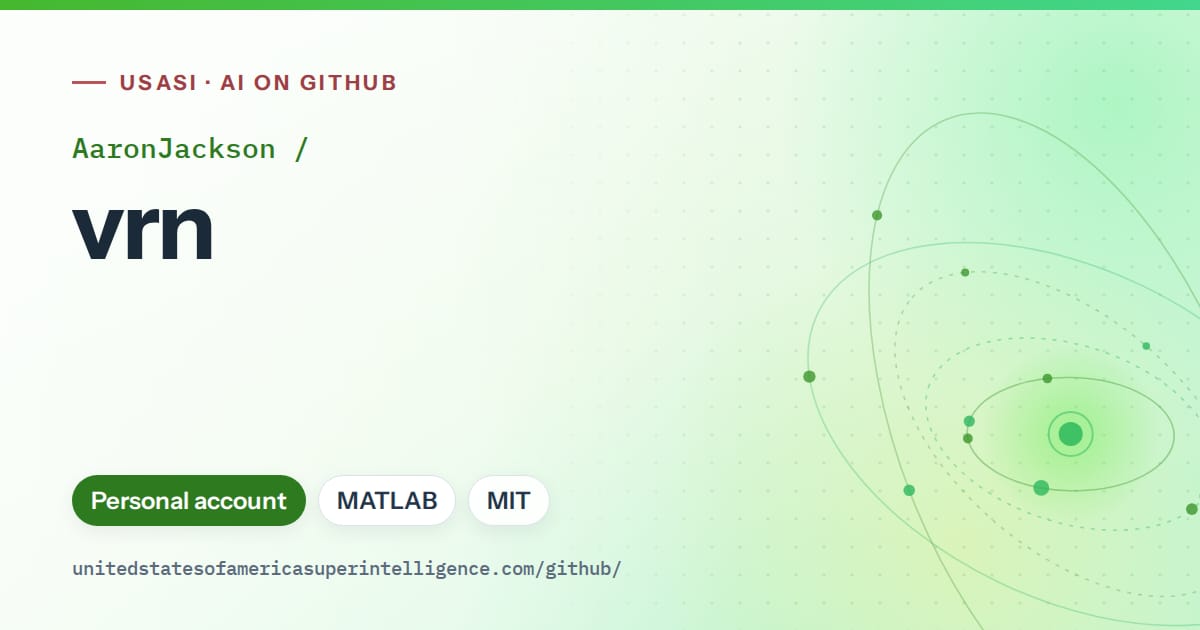 Generated green orbit artwork for AaronJackson/vrn, labeled USASI · AI on GitHub, with Personal account · MATLAB · MIT.