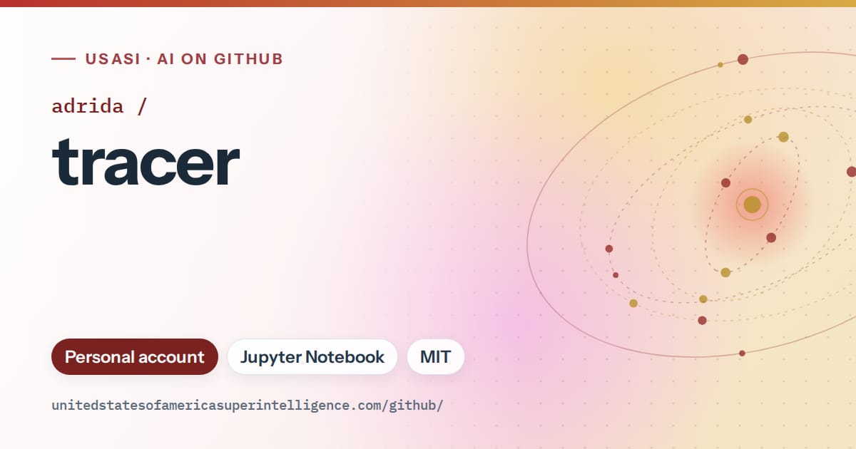 Generated red orbit artwork for adrida/tracer, labeled USASI · AI on GitHub, with Personal account · Jupyter Notebook · MIT.