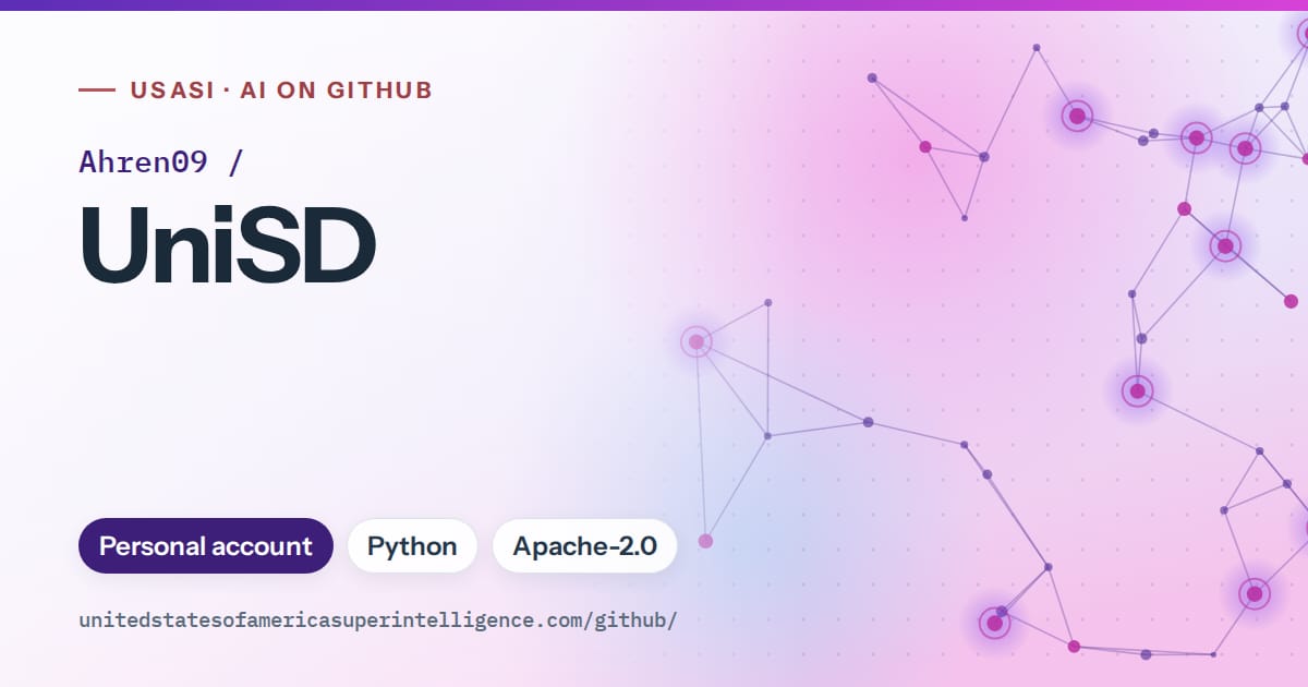 Generated violet constellation network artwork for Ahren09/UniSD, labeled USASI · AI on GitHub, with Personal account · Python · Apache-2.0.