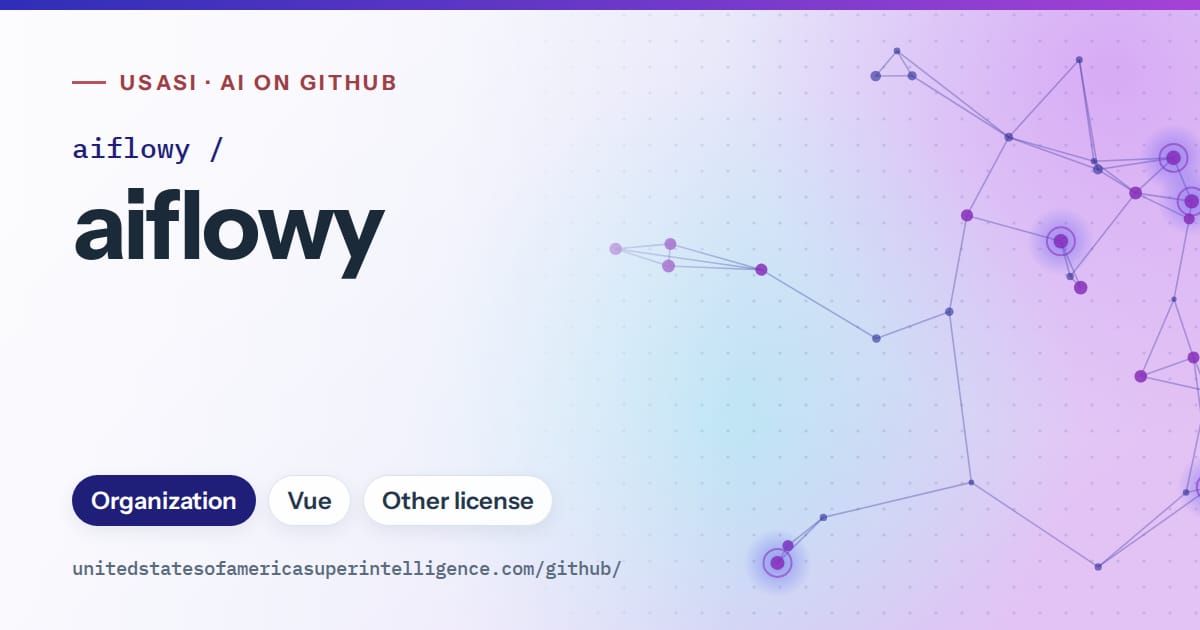 Generated blue constellation network artwork for aiflowy/aiflowy, labeled USASI · AI on GitHub, with Organization · Vue · Other license.