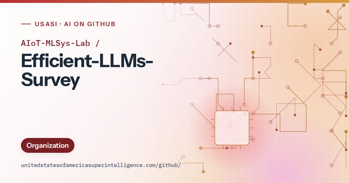 Generated red circuit-trace artwork for AIoT-MLSys-Lab/Efficient-LLMs-Survey, labeled USASI · AI on GitHub, with Organization.
