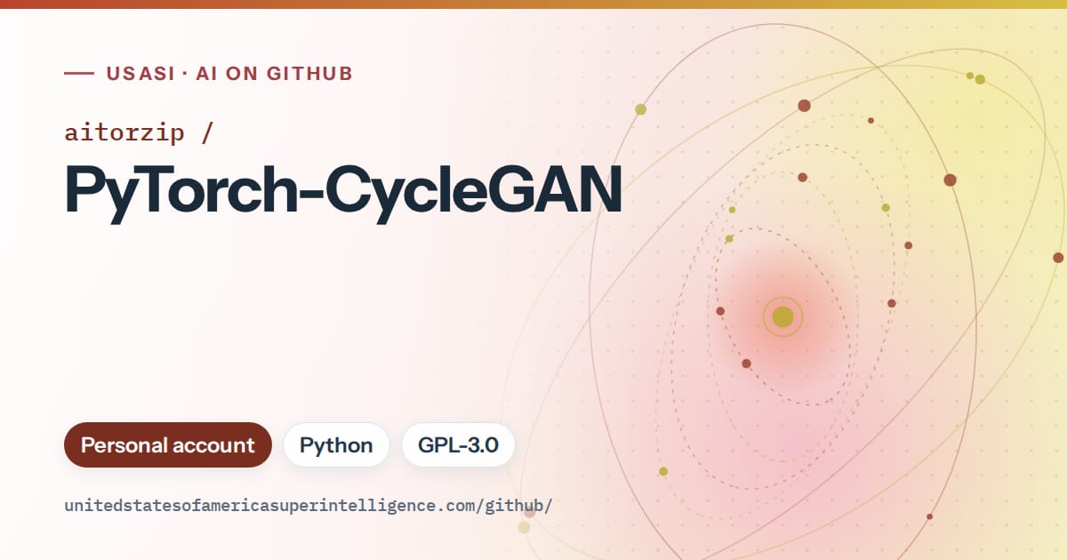 Generated red orbit artwork for aitorzip/PyTorch-CycleGAN, labeled USASI · AI on GitHub, with Personal account · Python · GPL-3.0.