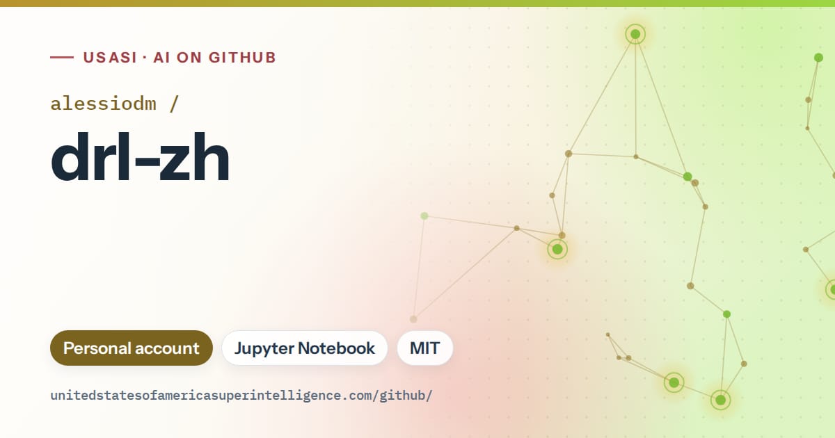 Generated orange constellation network artwork for alessiodm/drl-zh, labeled USASI · AI on GitHub, with Personal account · Jupyter Notebook · MIT.