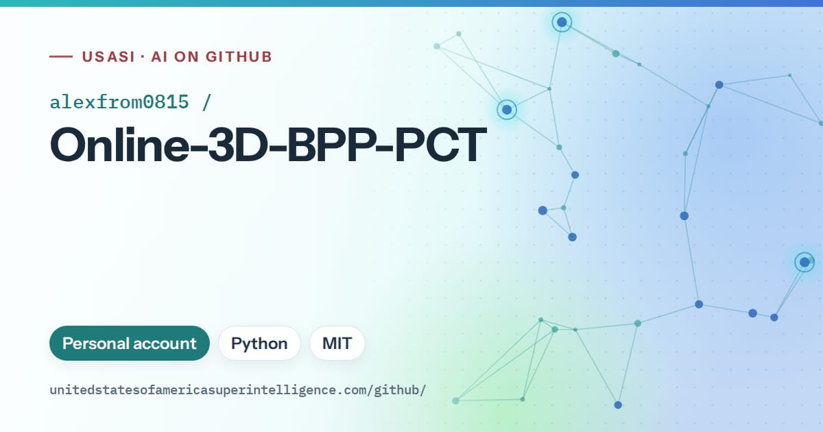 Generated teal constellation network artwork for alexfrom0815/Online-3D-BPP-PCT, labeled USASI · AI on GitHub, with Personal account · Python · MIT.