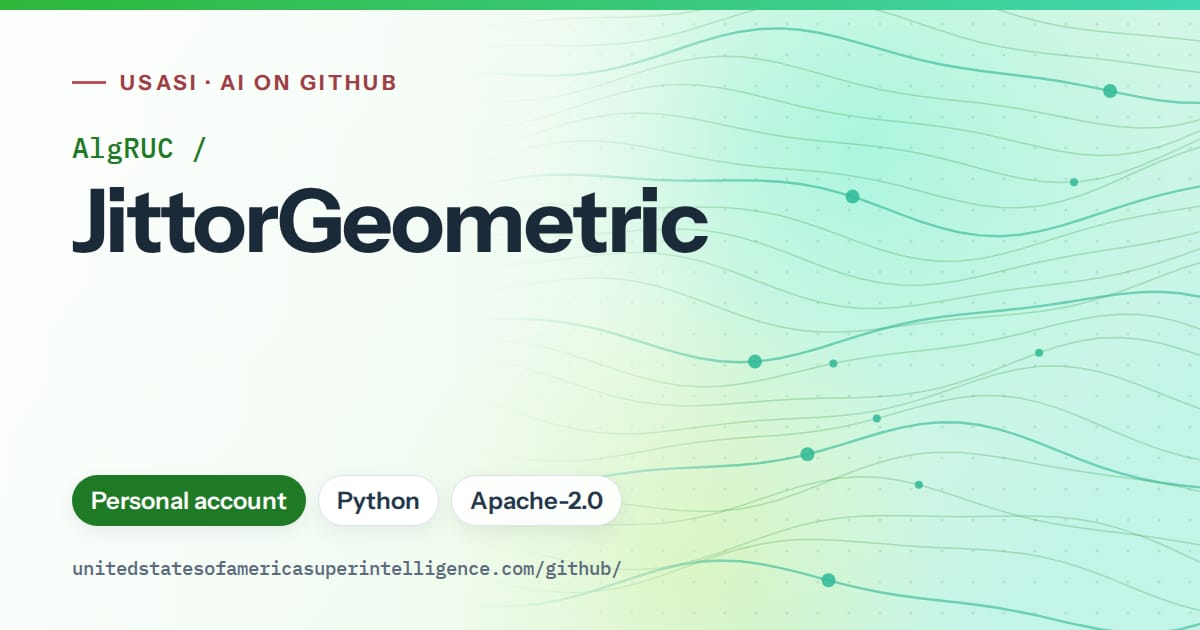 Generated green flowing-wave artwork for AlgRUC/JittorGeometric, labeled USASI · AI on GitHub, with Personal account · Python · Apache-2.0.