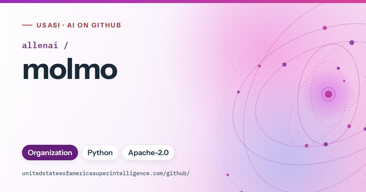 Generated purple orbit artwork for allenai/molmo, labeled USASI · AI on GitHub, with Organization · Python · Apache-2.0.