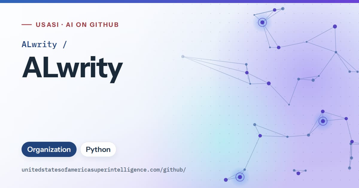 Generated blue constellation network artwork for ALwrity/ALwrity, labeled USASI · AI on GitHub, with Organization · Python.