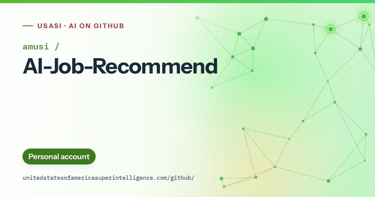 Generated green constellation network artwork for amusi/AI-Job-Recommend, labeled USASI · AI on GitHub, with Personal account.