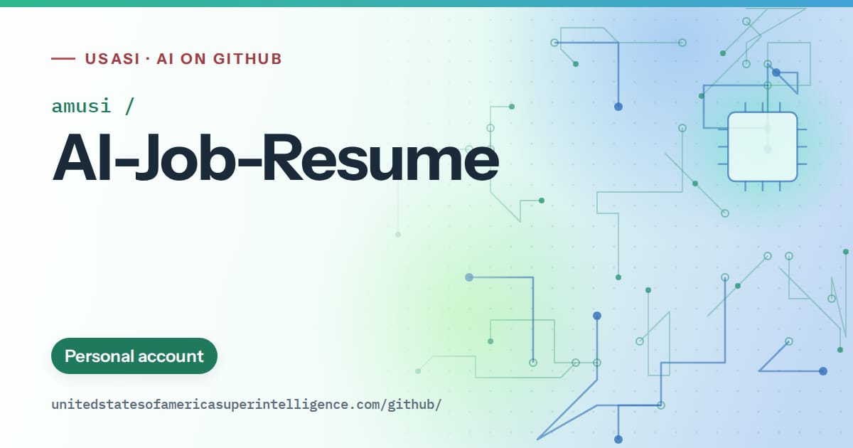 Generated teal circuit-trace artwork for amusi/AI-Job-Resume, labeled USASI · AI on GitHub, with Personal account.