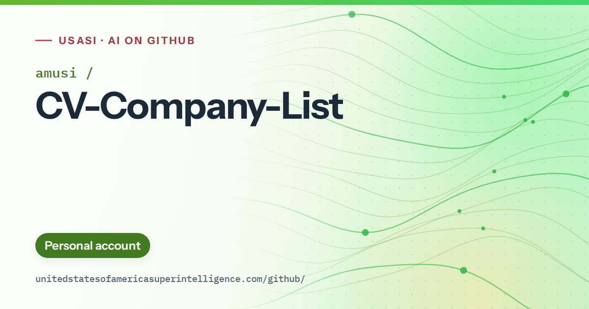 Generated green flowing-wave artwork for amusi/CV-Company-List, labeled USASI · AI on GitHub, with Personal account.