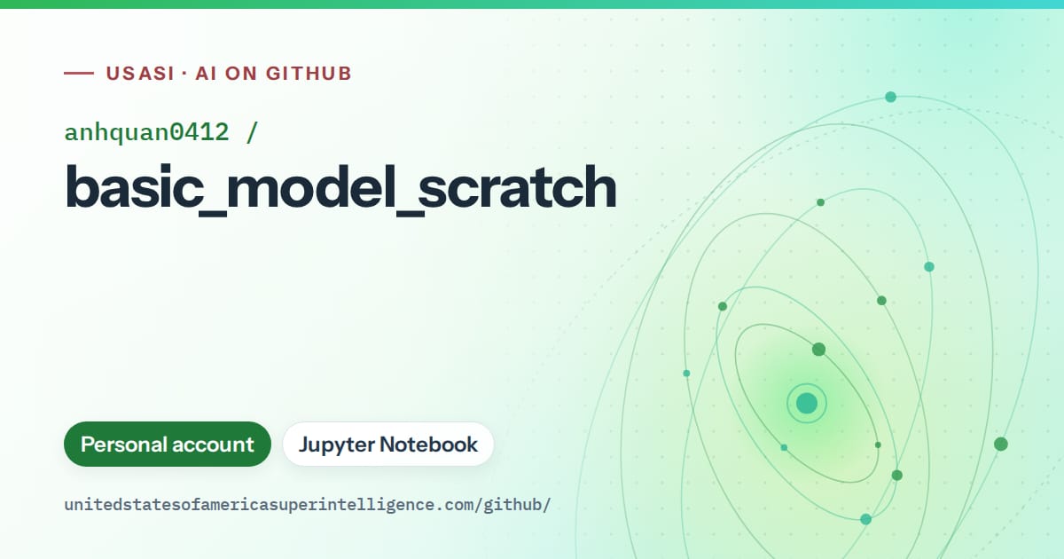 Generated green orbit artwork for anhquan0412/basic_model_scratch, labeled USASI · AI on GitHub, with Personal account · Jupyter Notebook.