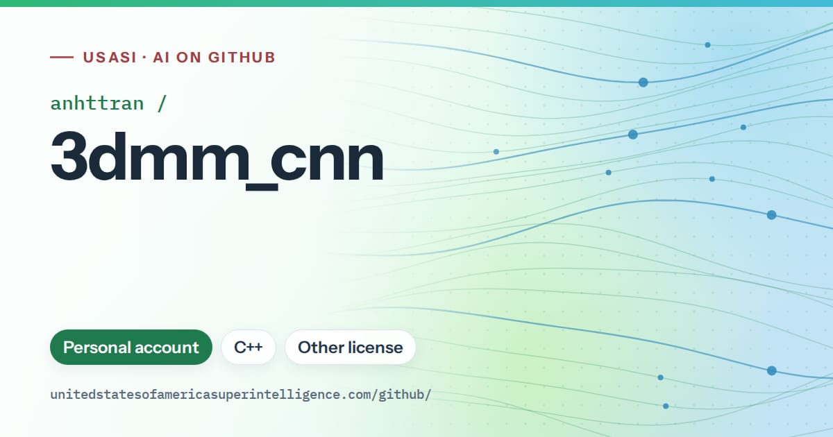 Generated teal flowing-wave artwork for anhttran/3dmm_cnn, labeled USASI · AI on GitHub, with Personal account · C++ · Other license.