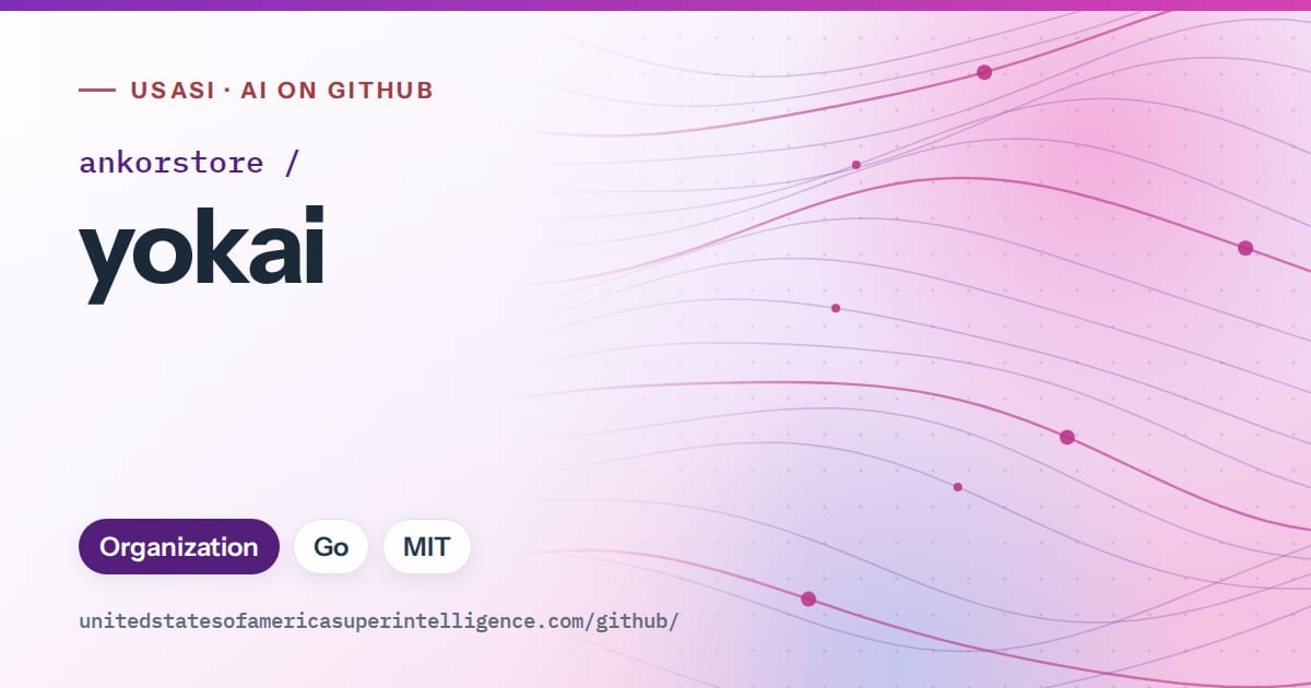 Generated violet flowing-wave artwork for ankorstore/yokai, labeled USASI · AI on GitHub, with Organization · Go · MIT.