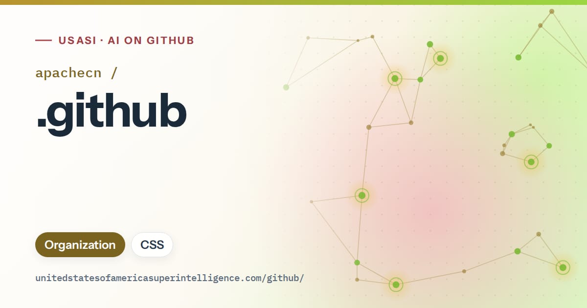 Generated orange constellation network artwork for apachecn/.github, labeled USASI · AI on GitHub, with Organization · CSS.