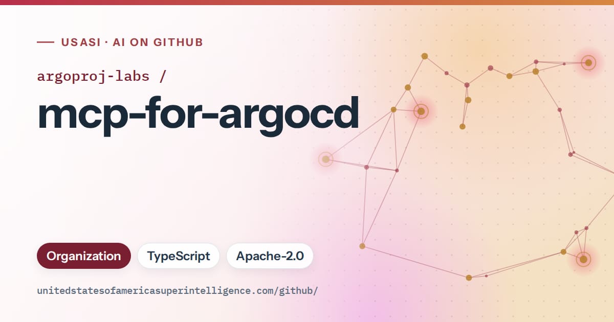 Generated red constellation network artwork for argoproj-labs/mcp-for-argocd, labeled USASI · AI on GitHub, with Organization · TypeScript · Apache-2.0.