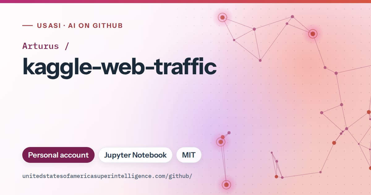 Generated pink constellation network artwork for Arturus/kaggle-web-traffic, labeled USASI · AI on GitHub, with Personal account · Jupyter Notebook · MIT.