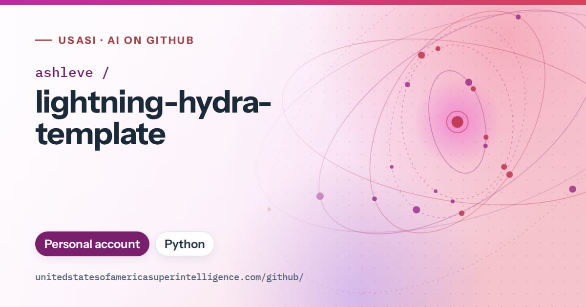Generated purple orbit artwork for ashleve/lightning-hydra-template, labeled USASI · AI on GitHub, with Personal account · Python.