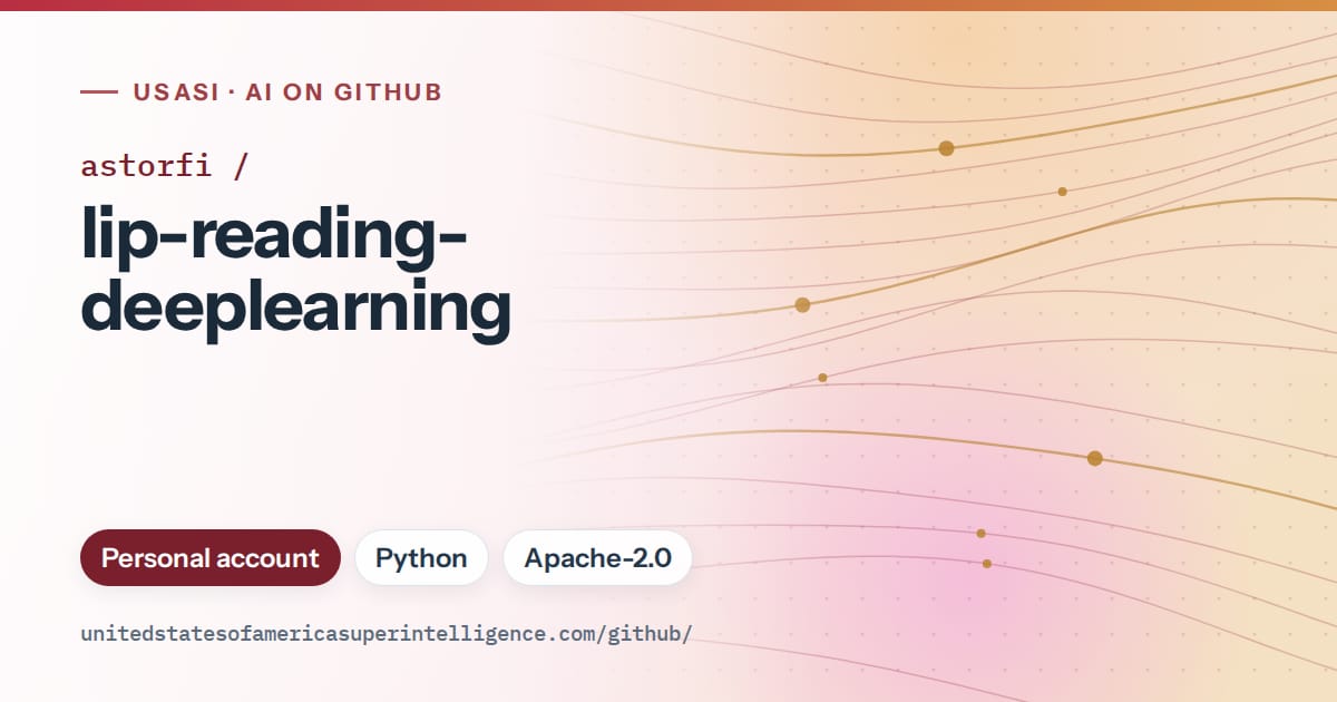 Generated red flowing-wave artwork for astorfi/lip-reading-deeplearning, labeled USASI · AI on GitHub, with Personal account · Python · Apache-2.0.