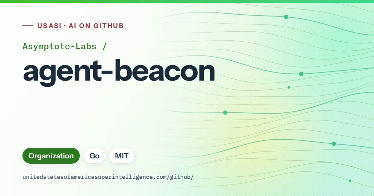 Generated green flowing-wave artwork for Asymptote-Labs/agent-beacon, labeled USASI · AI on GitHub, with Organization · Go · MIT.