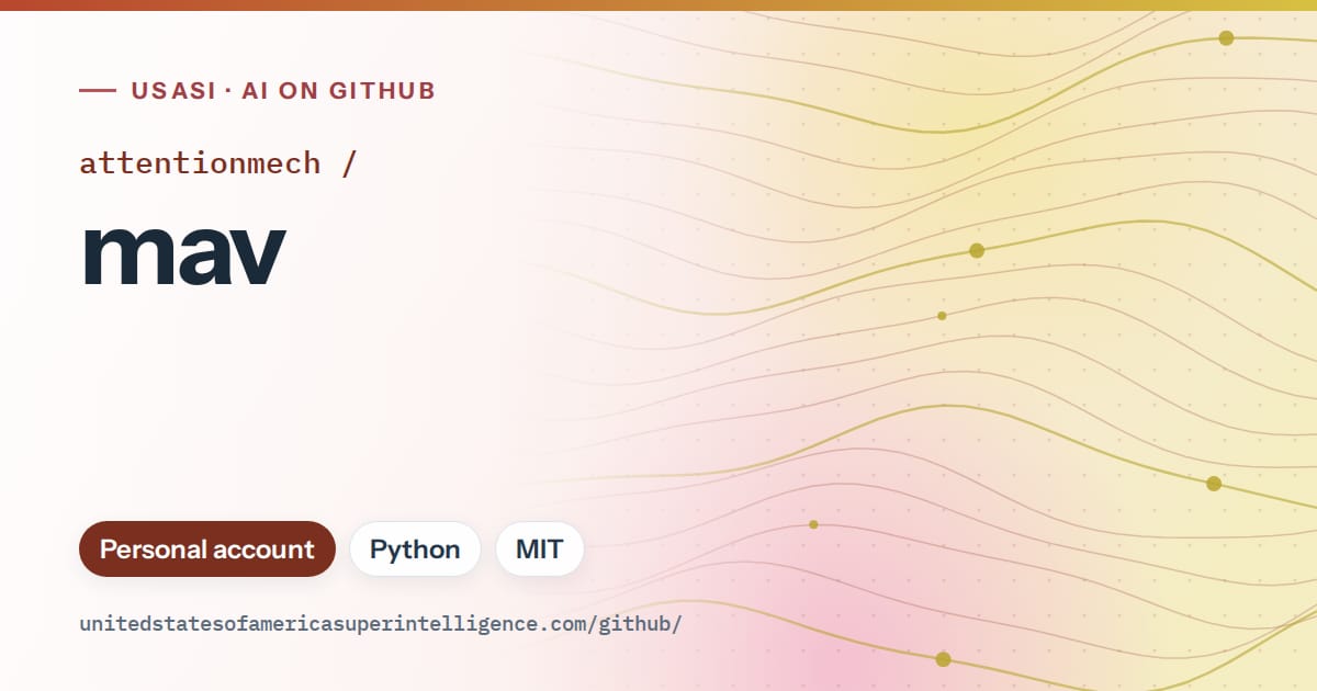 Generated red flowing-wave artwork for attentionmech/mav, labeled USASI · AI on GitHub, with Personal account · Python · MIT.