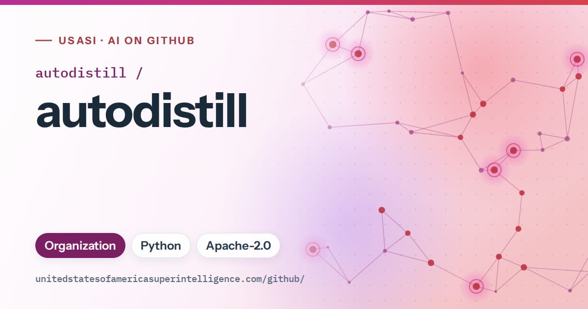 Generated purple constellation network artwork for autodistill/autodistill, labeled USASI · AI on GitHub, with Organization · Python · Apache-2.0.