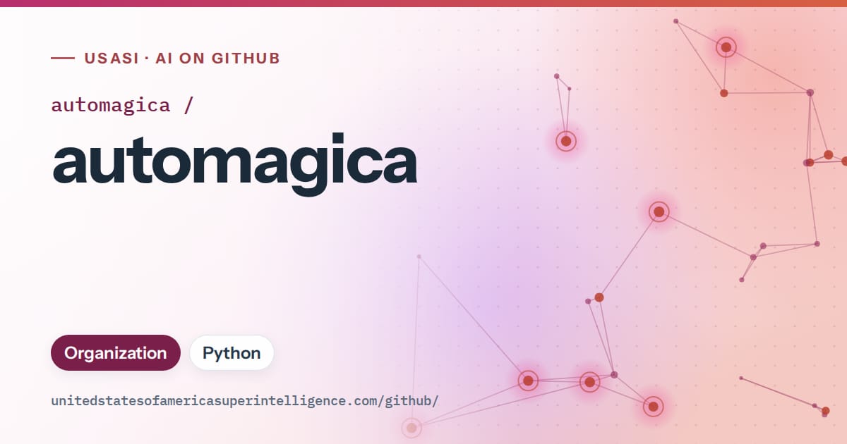 Generated pink constellation network artwork for automagica/automagica, labeled USASI · AI on GitHub, with Organization · Python.