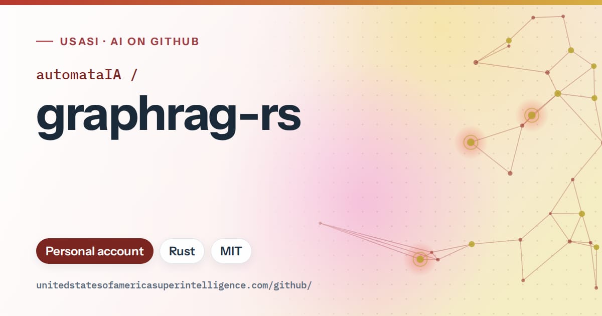 Generated red constellation network artwork for automataIA/graphrag-rs, labeled USASI · AI on GitHub, with Personal account · Rust · MIT.