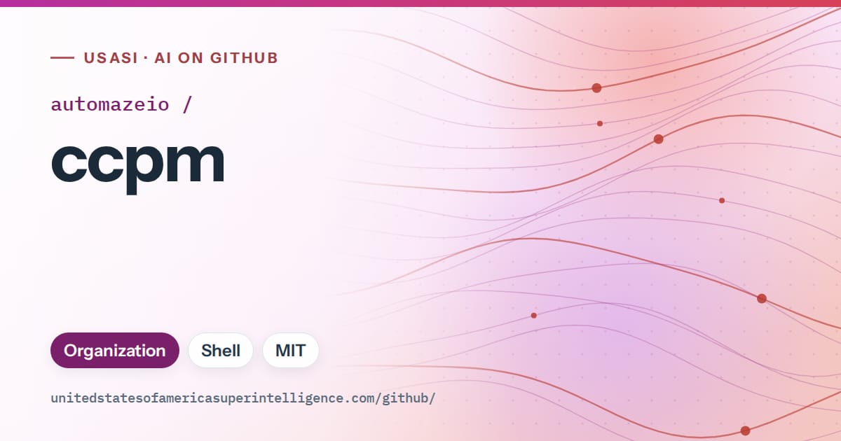 Generated purple flowing-wave artwork for automazeio/ccpm, labeled USASI · AI on GitHub, with Organization · Shell · MIT.