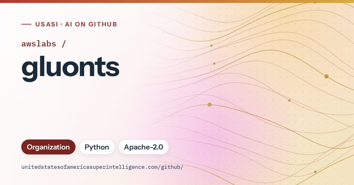 Generated red flowing-wave artwork for awslabs/gluonts, labeled USASI · AI on GitHub, with Organization · Python · Apache-2.0.
