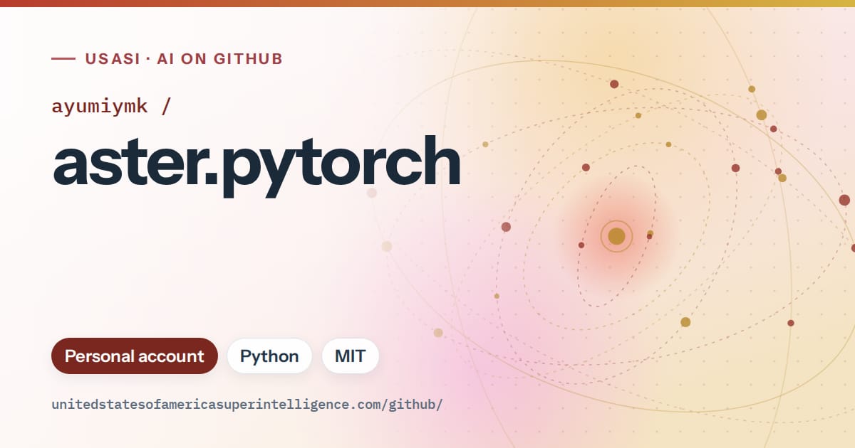 Generated red orbit artwork for ayumiymk/aster.pytorch, labeled USASI · AI on GitHub, with Personal account · Python · MIT.
