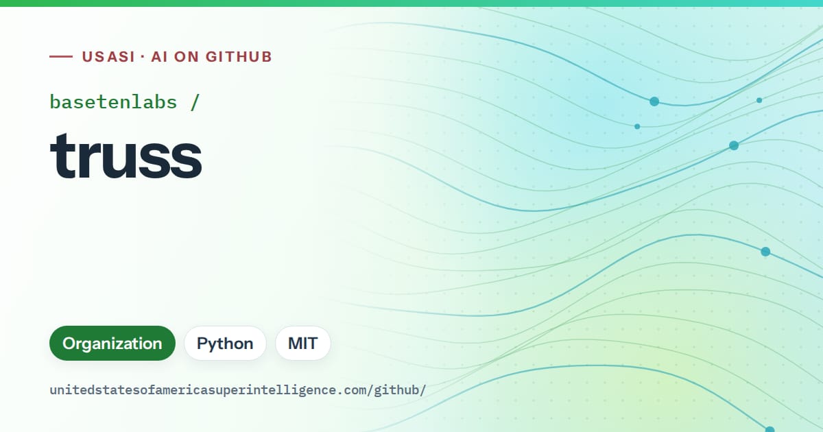 Generated green flowing-wave artwork for basetenlabs/truss, labeled USASI · AI on GitHub, with Organization · Python · MIT.