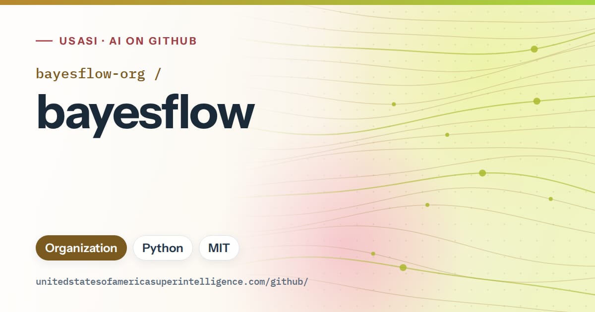 Generated orange flowing-wave artwork for bayesflow-org/bayesflow, labeled USASI · AI on GitHub, with Organization · Python · MIT.