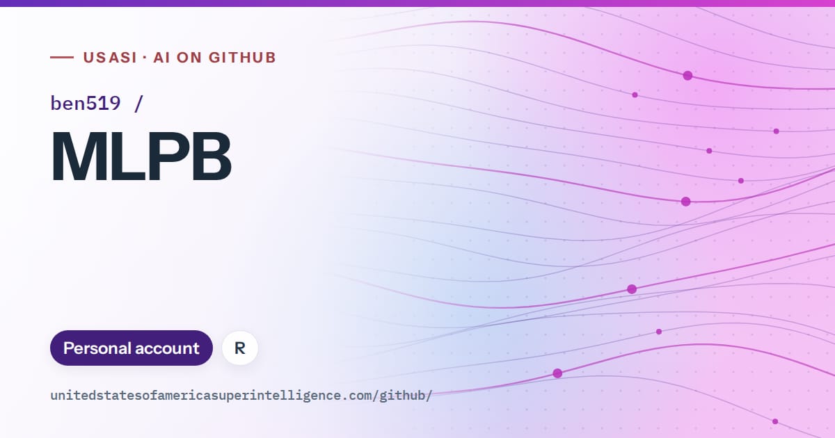 Generated violet flowing-wave artwork for ben519/MLPB, labeled USASI · AI on GitHub, with Personal account · R.