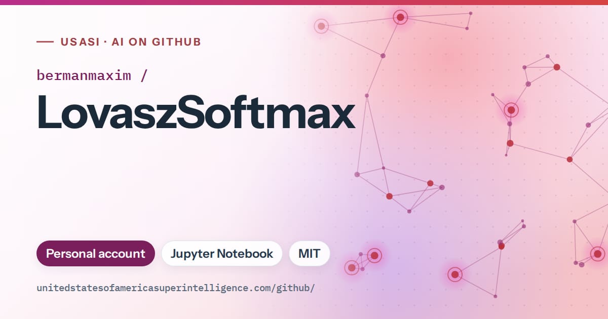 Generated pink constellation network artwork for bermanmaxim/LovaszSoftmax, labeled USASI · AI on GitHub, with Personal account · Jupyter Notebook · MIT.