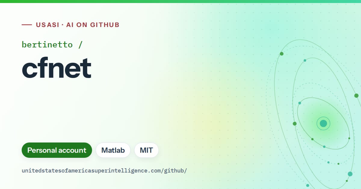 Generated green orbit artwork for bertinetto/cfnet, labeled USASI · AI on GitHub, with Personal account · Matlab · MIT.