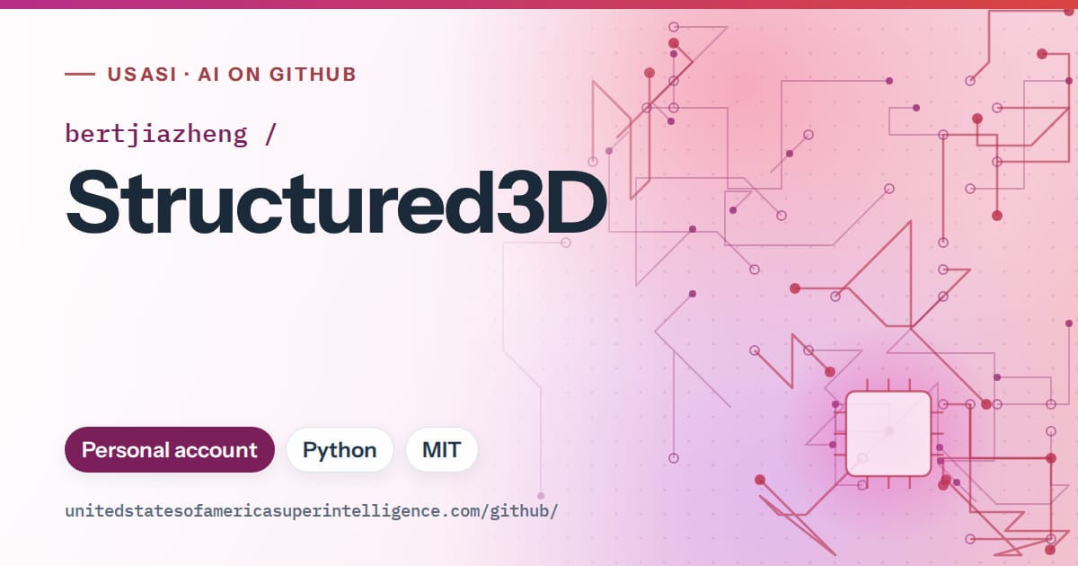 Generated pink circuit-trace artwork for bertjiazheng/Structured3D, labeled USASI · AI on GitHub, with Personal account · Python · MIT.