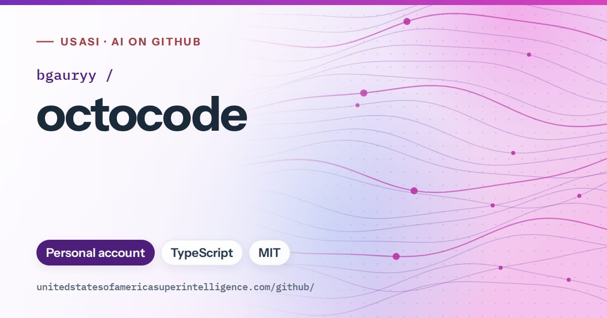 Generated violet flowing-wave artwork for bgauryy/octocode, labeled USASI · AI on GitHub, with Personal account · TypeScript · MIT.