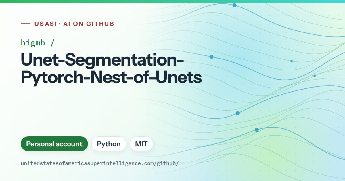 Generated green flowing-wave artwork for bigmb/Unet-Segmentation-Pytorch-Nest-of-Unets, labeled USASI · AI on GitHub, with Personal account · Python · MIT.