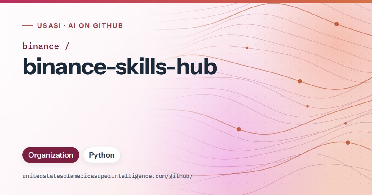 Generated pink flowing-wave artwork for binance/binance-skills-hub, labeled USASI · AI on GitHub, with Organization · Python.