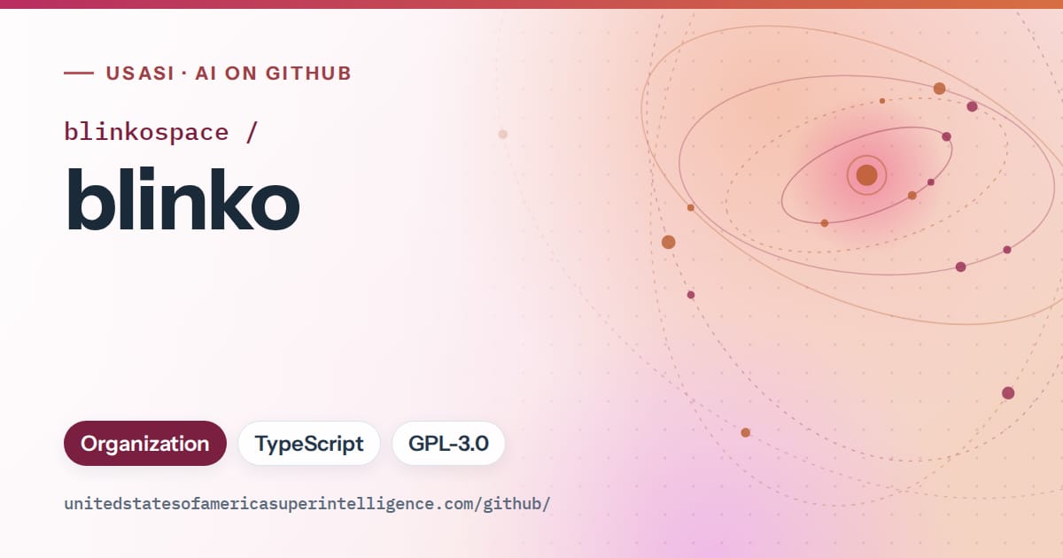 Generated pink orbit artwork for blinkospace/blinko, labeled USASI · AI on GitHub, with Organization · TypeScript · GPL-3.0.