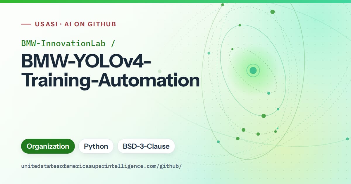 Generated green orbit artwork for BMW-InnovationLab/BMW-YOLOv4-Training-Automation, labeled USASI · AI on GitHub, with Organization · Python · BSD-3-Clause.