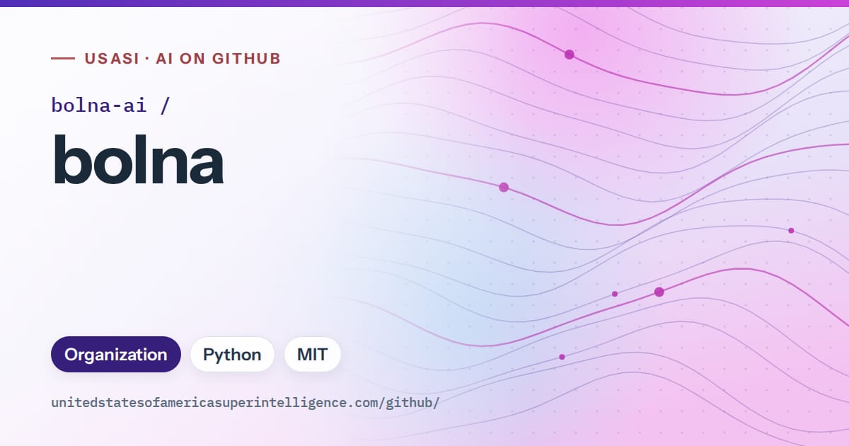 Generated violet flowing-wave artwork for bolna-ai/bolna, labeled USASI · AI on GitHub, with Organization · Python · MIT.