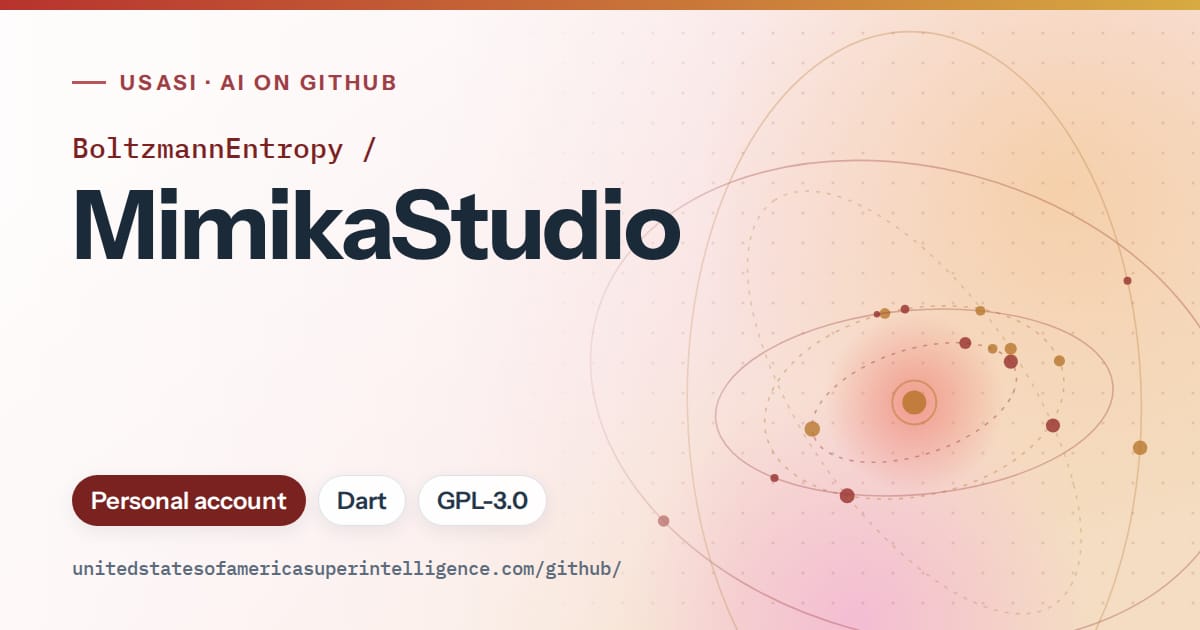 Generated red orbit artwork for BoltzmannEntropy/MimikaStudio, labeled USASI · AI on GitHub, with Personal account · Dart · GPL-3.0.