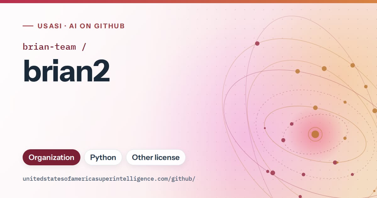 Generated red orbit artwork for brian-team/brian2, labeled USASI · AI on GitHub, with Organization · Python · Other license.