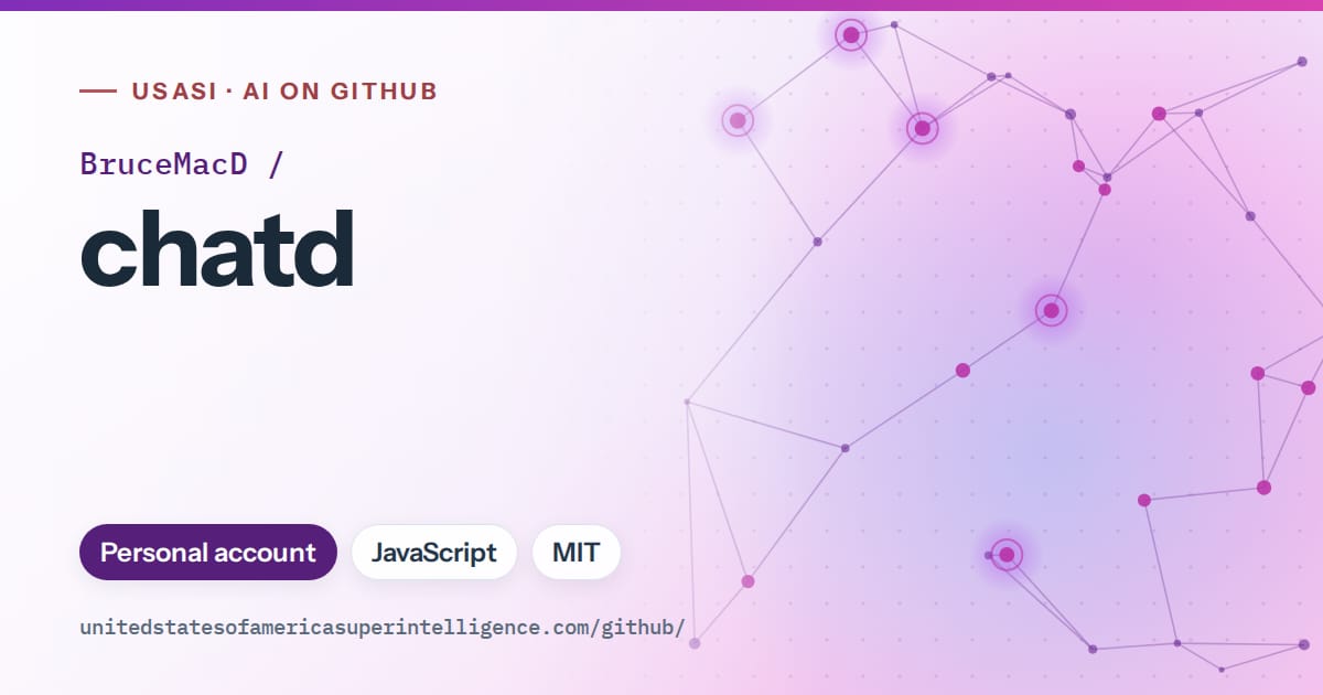 Generated violet constellation network artwork for BruceMacD/chatd, labeled USASI · AI on GitHub, with Personal account · JavaScript · MIT.