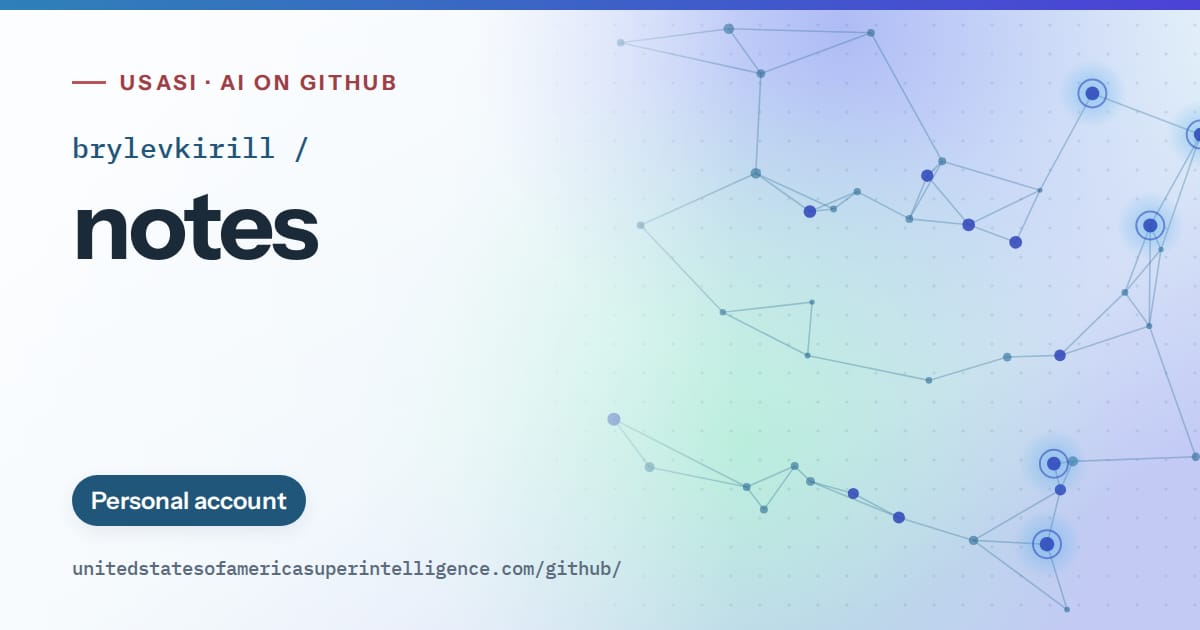 Generated sky blue constellation network artwork for brylevkirill/notes, labeled USASI · AI on GitHub, with Personal account.